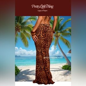 LEOPARD PRINTED CHIFFON LOW RISE MAXI SKIRT SIZE XS